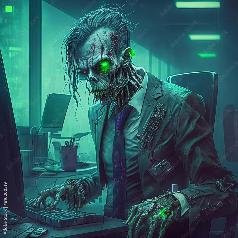 Fototapeta premium Zombie worker. Illustration of concept 