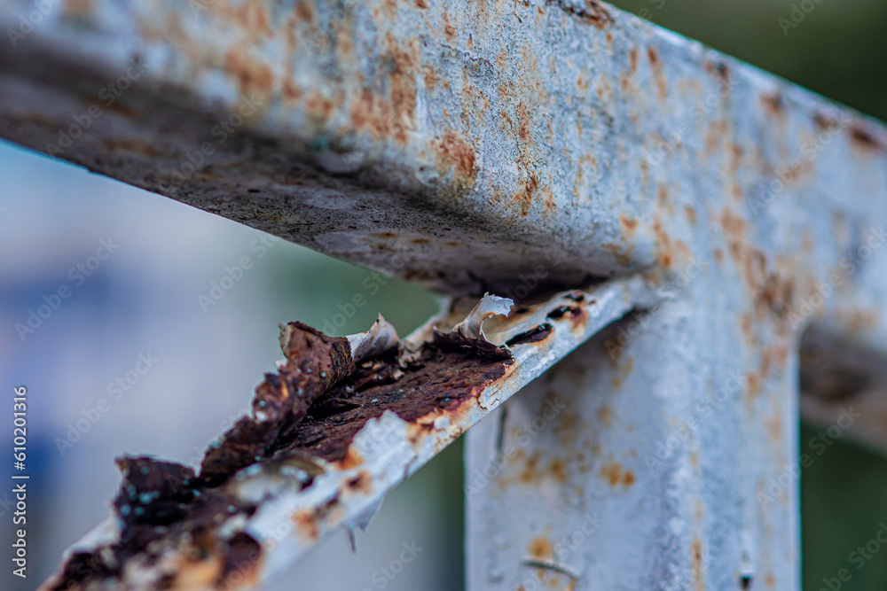 Close up of rusty on steel structure and white paint, Texture of surface metal from rust. Close up of rusty on steel structure and white paint, Texture of surface metal from rust.