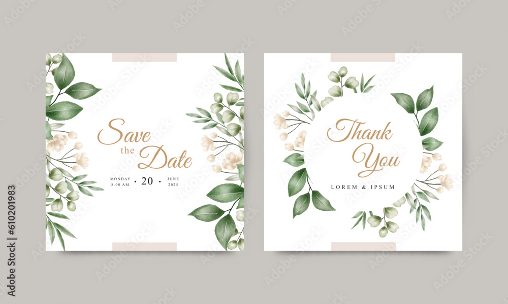 Save the date wedding invitation card template and thank you card
