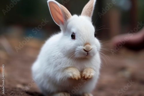 cute white rabbit sitting on hands Generative AI