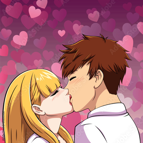 Anime Boy and Girl Kissing