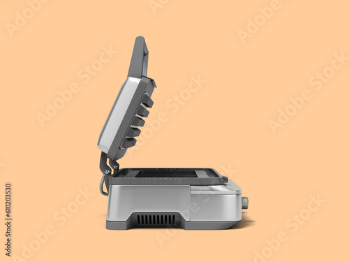 new metal waffle maker right side view 3d render on color background photo