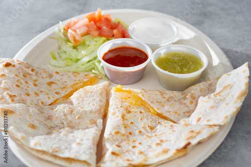 A view of a quesadilla plate.