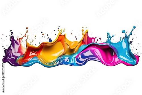 Mix rainbow liquid splashes. oil or ink splashing dynamic motion, design elements for advertising isolated on white background. Colorful. Generative ai