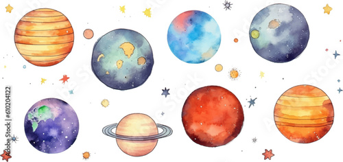 set planet watercolor for kids easy drawing kids style cut