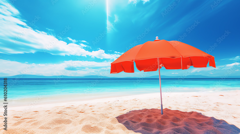 red umbrella in hot beach ai generative