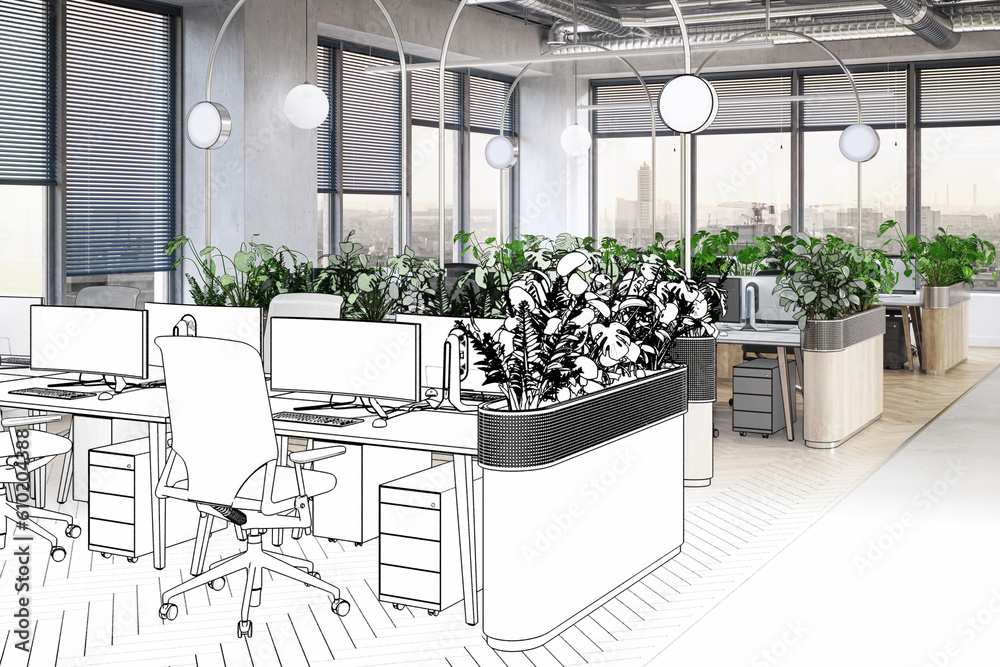 Konzept einer offenen und transparenten Büroarchitektur (Projekt) - 3D Visualisierung