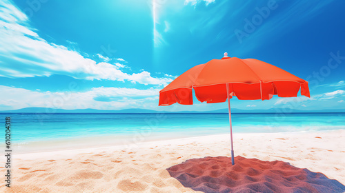 red umbrella in hot beach ai generative