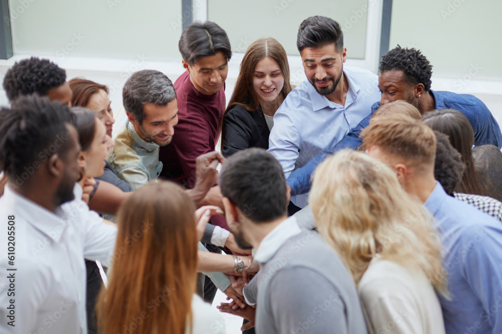 Team of diverse people feeling strong, united and always ready to support their friends. Team of diverse people feeling strong, united and always ready to support their friends.