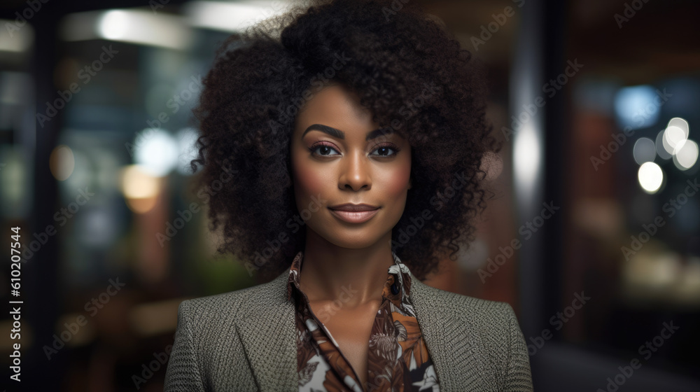 Bllack woman in a business suit standing in a confident pose. Woman's rights equality success of African-American people generative ai Bllack woman in a business suit standing in a confident pose. Woman's rights equality success of African-American people generative ai
