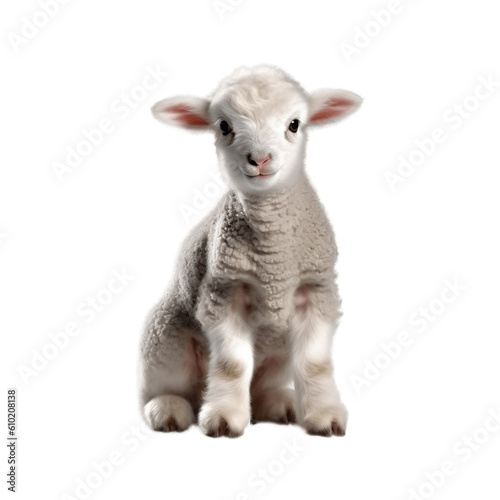 Isolated Cute Lamb Sitting, Transparent Background. Generative AI