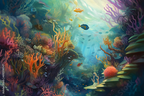 coral reef with fish Illustration © sam