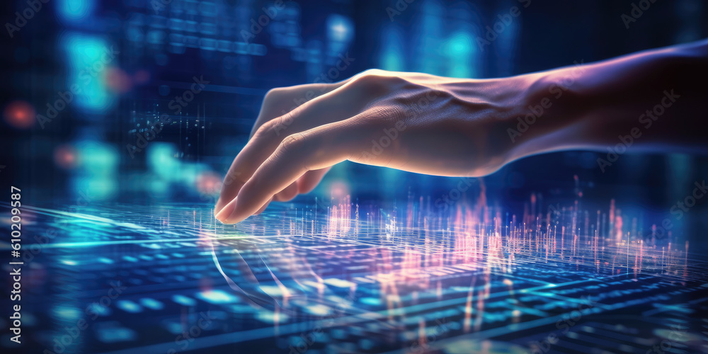 Human hand digital device technology network connection. Generative AI Human hand digital device technology network connection. Generative AI
