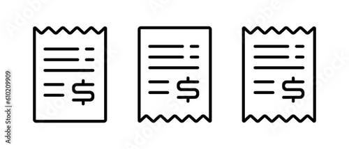 Receipt vector icon set. Linear bill symbol. Invoice sign © Evgeny