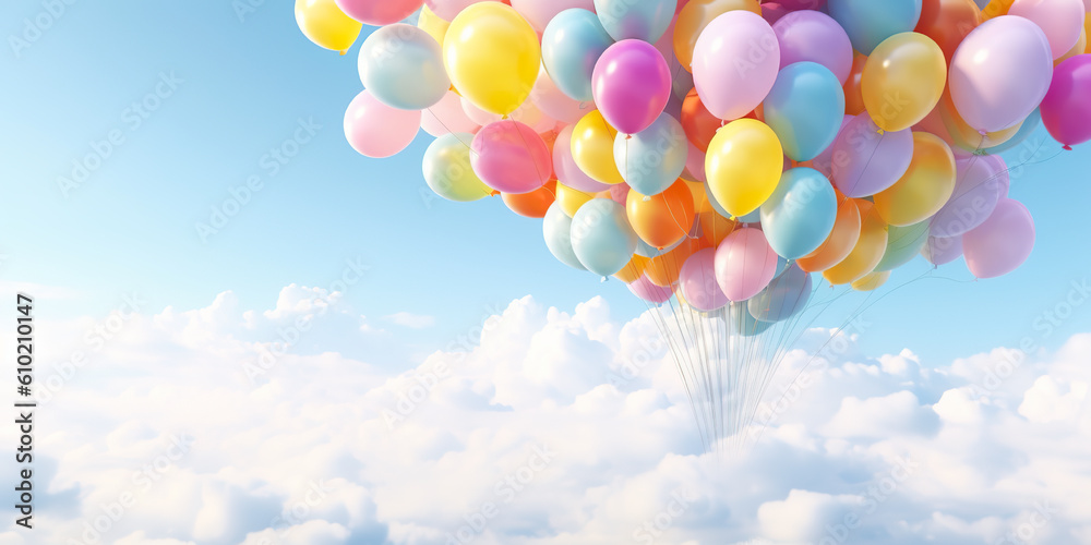 colorful balloons in the blue sky and clouds, birthday party celebration colorful balloons in the blue sky and clouds, birthday party celebration