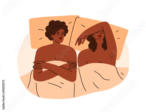 Lesbian women couple in bed. Sex and libido problems, intimacy concept. Crisi...