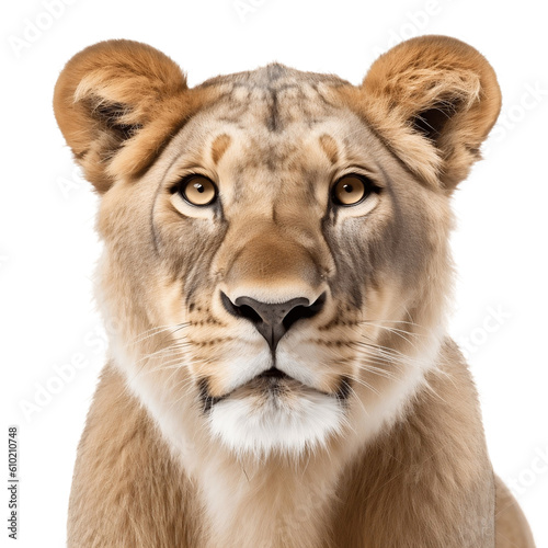 Isolated Female Lion Face Shot  Transparent Background. Generative AI