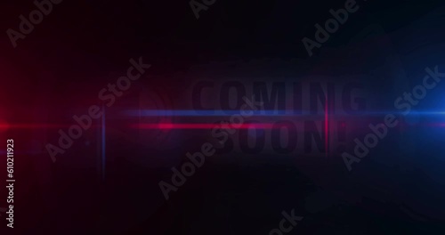 Coming soon symbol light flashing on display macro view. Sale promotion announcement icon on dashboard control screen. Loopable and seamless abstract technology concept.