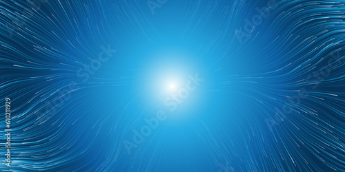 Blue and White Moving Stream of Particles in Curving, Wavy Lines, Flowing Into a Central Shining Light, Bright Star - Futuristic Abstract 3D Geometric Background Design in Editable Vector Format