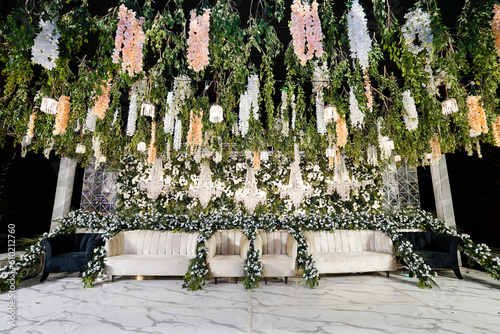 Wedding ceremony and decorations Stage for Bride and Bridegrooms , wedding Event Decor Concept.