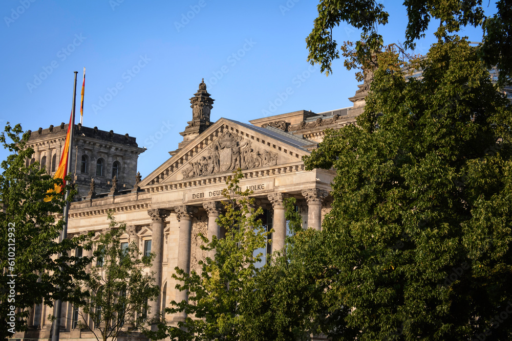 The Reichstag in a Natural Frame - Bright Summer Day in Berlin, Germany