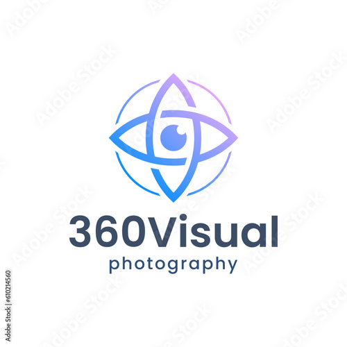 The combination logo of the lens and the 360 movement line. It is suitable for use as a photography logo