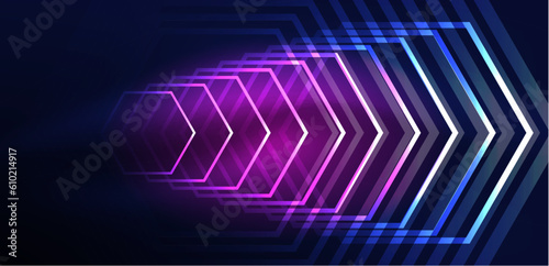Hexagon abstract background. Techno glowing neon hexagon shapes vector illustration for wallpaper, banner, background, landing page, wall art, invitation, prints, posters