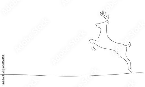 Deer isolated on white background. One line continuous deer. Line art outline vector illustration.