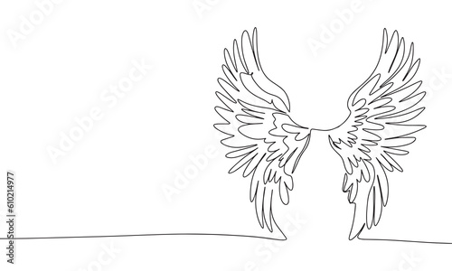 Wings isolated on white background. One line continuous angel wings. Line art outline vector illustration.