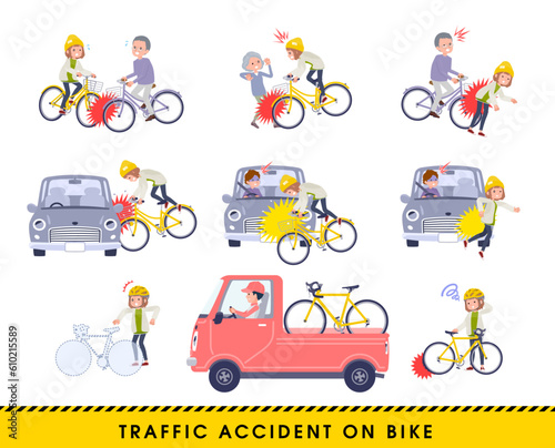 自転車事故に遭うカジュアルファッション女性のセット