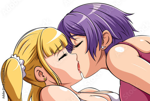 Girl Kissing Girl on White