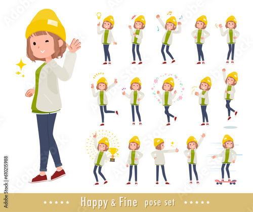 元気なポーズをしているカジュアルファッション女性のセット