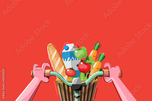 In urban communities, people ride bicycles to buy groceries for daily use at shopping malls.