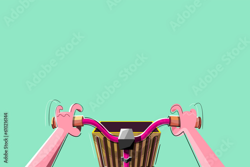 Human hand holding bicycle handlebar. Flat vector design illustration