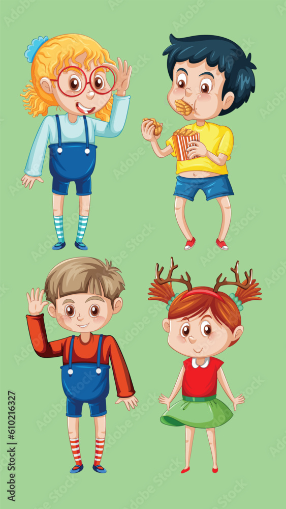 Cute girl and boy standing on green background Cute girl and boy standing on green background