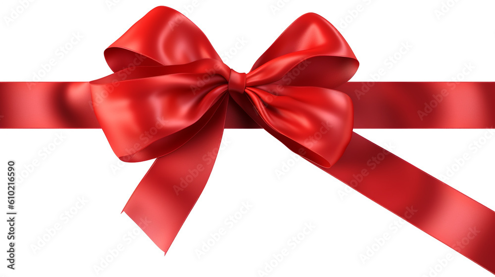 A large red ribbon bow on the left of a long straight Generative AI A large red ribbon bow on the left of a long straight Generative AI