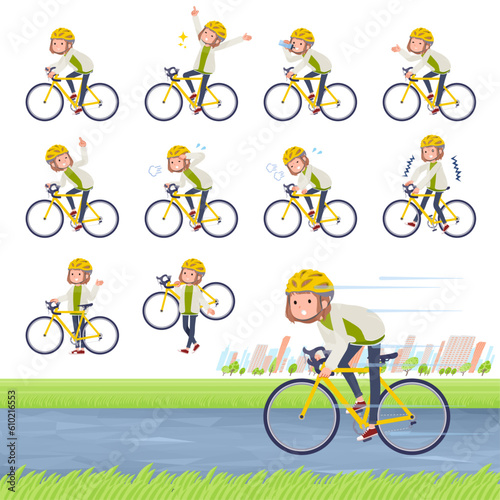 ロードバイクに乗ったカジュアルファッション女性のセット