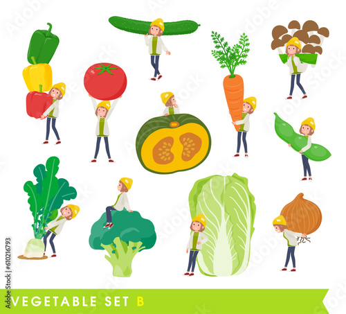 野菜とカジュアルファッション女性のセット。Bタイプ