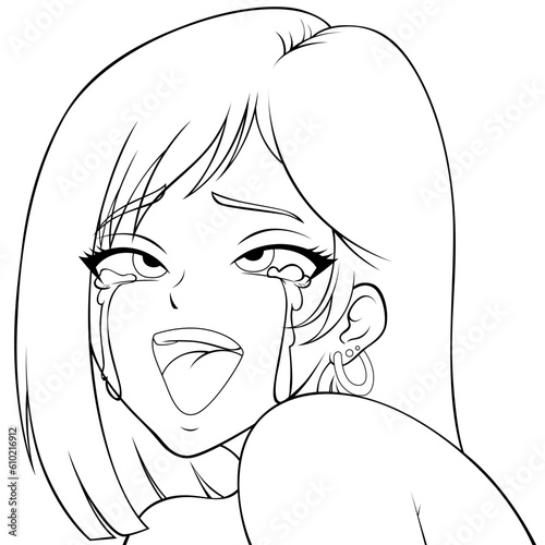 Happy Tears Face Line Art