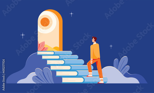 Man Climbing Book Stairs