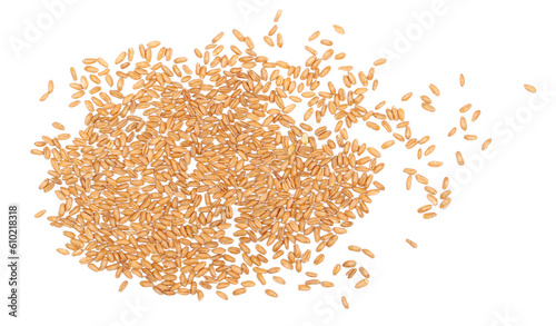Fotografía Organic peeled spelt grains isolated on white, top view