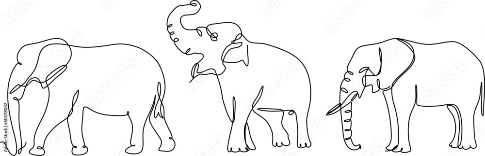 elephant continuous line set illustration elephant continuous line set illustration