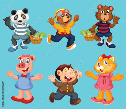 Isolated animals including bear, pig and monkey