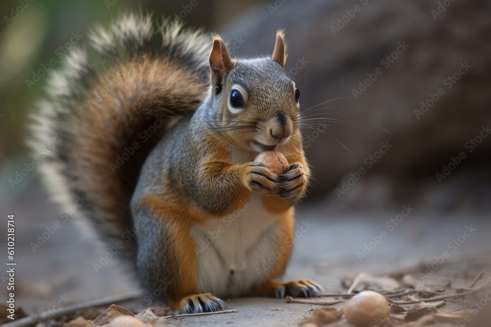 a squirrel holding a nut up close, Generative AI a squirrel holding a nut up close, Generative AI
