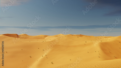 Desert dunes yellow sand, sandy landscape. 3d render