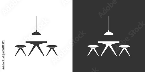 Table and chairs icon. Furniture vector icon. Black and white design.
