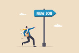 Change to new job, career or opportunity, new challenge to success, improvement or advancement, recruitment or employment concept, businessman employee carrying stuffs changing to new job opportunity.