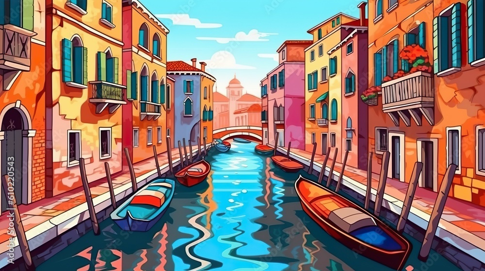Abstract background Venetian canals. A banner design that show enchanting world of Venetian canals through a captivating illustration against an abstract background. Generative AI.