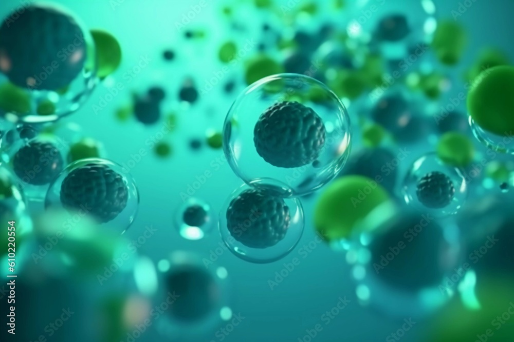 Flourishing Life: Photorealistic Rendering of Cells in Fluid on a Green Background
