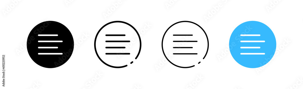 Left alignment. Different styles, color, left alignment buttons. Vector icons. Left alignment. Different styles, color, left alignment buttons. Vector icons.